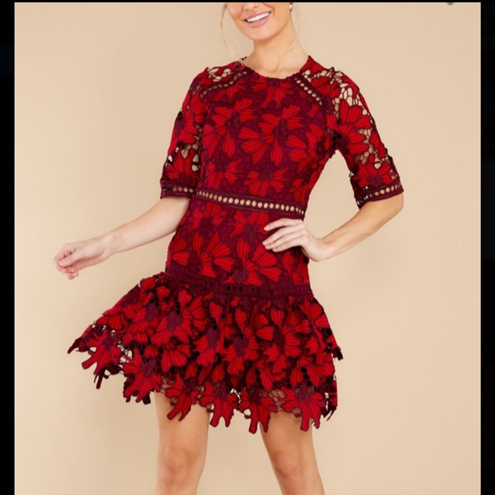 Lace Red Ruffle Dress - Picture 2 of 7